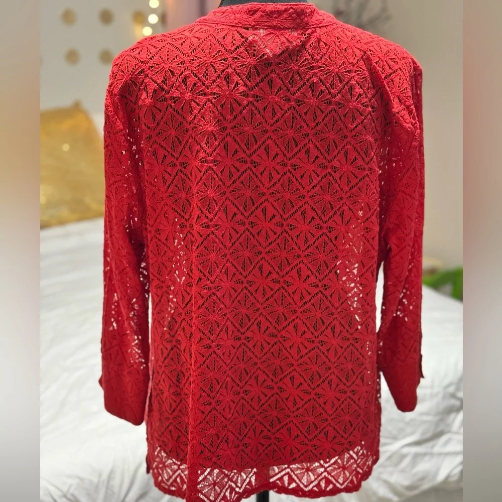 Rebecca Malone Red Lace Open Cardigan Jacket Size L - Picture 2 of 4